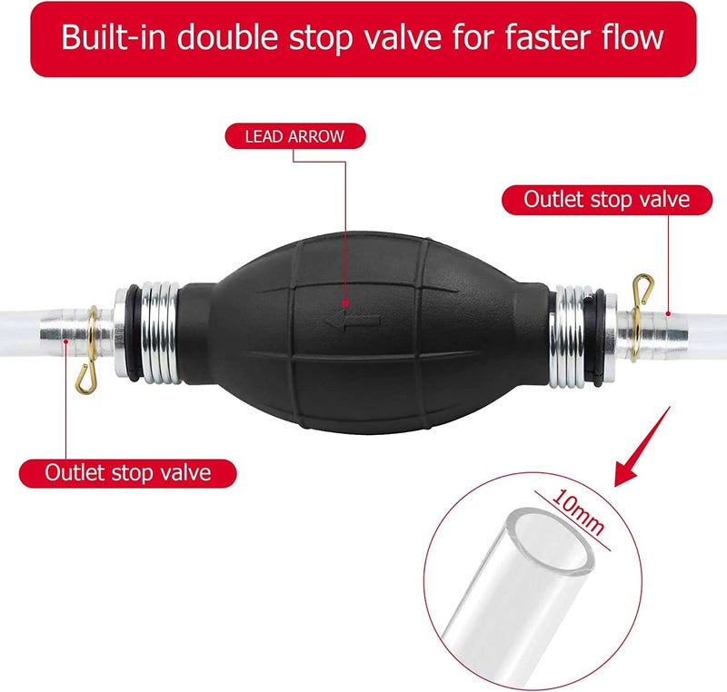 Abnaok Gasoline Siphone Hose, Gas Oil Water Fuel Transfer Siphon Pump, Portable Widely Use Hand Fuel Pump, Fuel Transfer Pump with 2 Durable PVC Hoses - Image 4